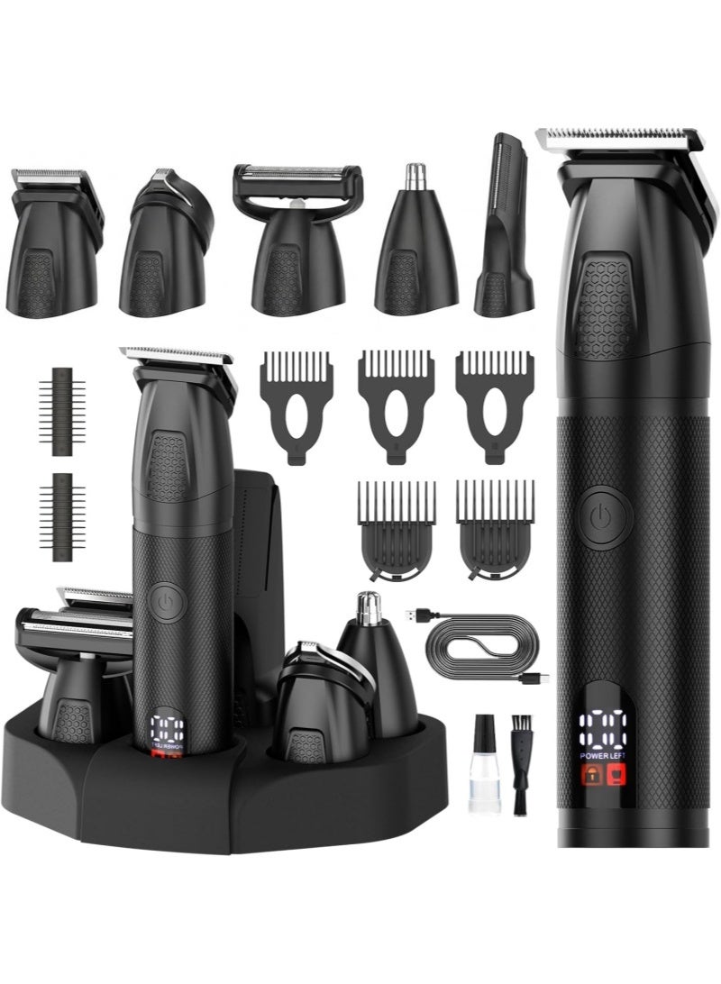 Electric Hair Trimmer for Men, 6-in-1 Cordless Grooming Kit with Zero-Gap T-Blade, Waterproof Electric Hair Clippers Mustache Body Face Trimmer All in One Grooming Kit with LED Display, USB Rechargeable, Black - Image 1