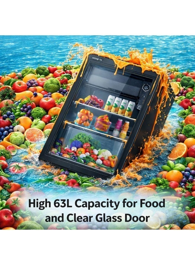 جرين ليون ثلاجة صغيرة GMF-63 سعة 63 لتر، ثلاجة وفريزر تبريد سريع مدمجة، ثلاجة مع مبرد R600a، منخفضة الضوضاء، باب زجاجي مع قفل للأطفال، الأفضل للاستخدام في المنزل، المكتب، غرفة النوم، المقاهي - أسود - Image 5