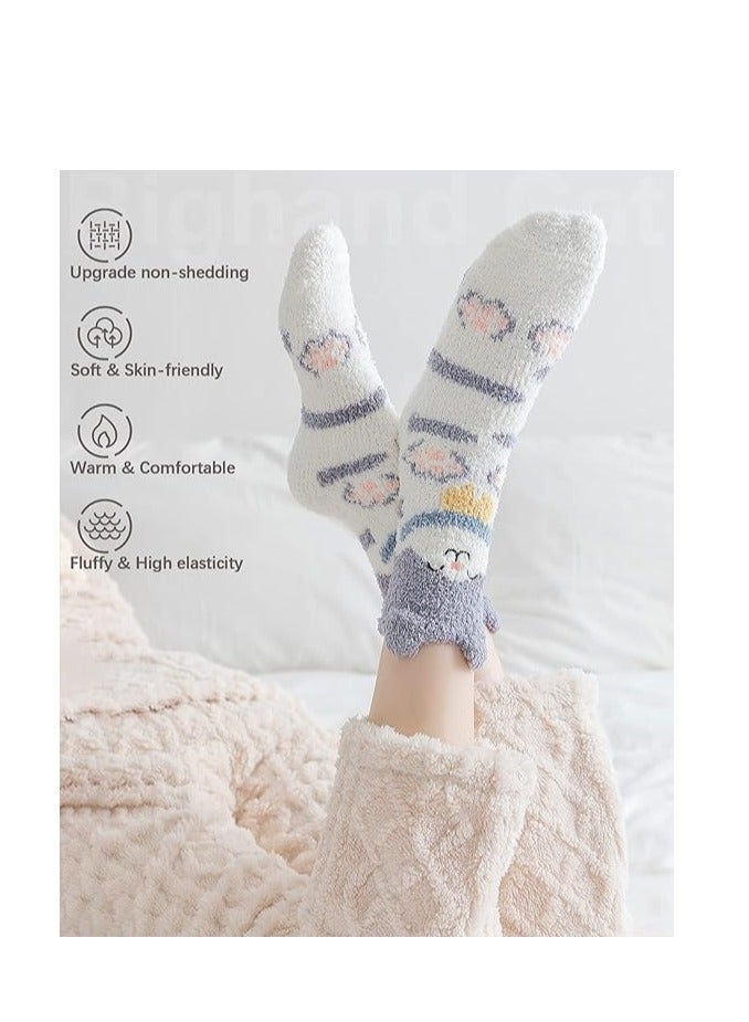 Women Fuzzy Socks 5 Pairs Non-shedding Womens Super Soft Fuzzy Socks Winter Colorful Home Slipper Socks Cute Fluffy Sleeping Gift - Image 5