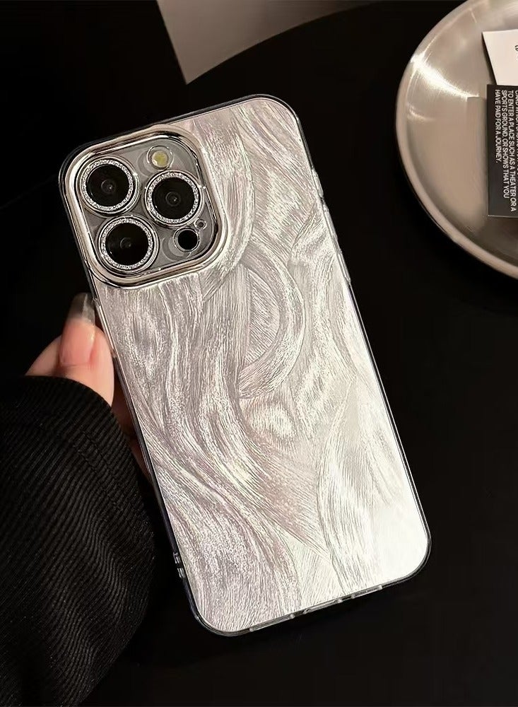 كرسي لiPhone 16 PLUS، غطاء شوك بلينغ متوهج بتجريات الماء، مغطاء محمي ضد الصدمات للهاتف، لائق ومتوهج للنساء والفتيات (الفضي)