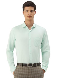 Peter England Peter England Men's Classic Textured Slim Fit Full Sleeve Shirt | Wonder Fabric | Cotton Rich | Premium Dobby Green  - Image 1