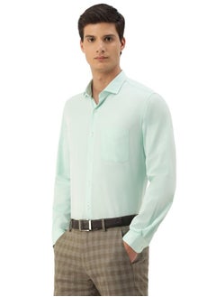 Peter England Peter England Men's Classic Textured Slim Fit Full Sleeve Shirt | Wonder Fabric | Cotton Rich | Premium Dobby Green  - Image 2