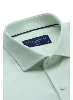 Peter England Peter England Men's Classic Textured Slim Fit Full Sleeve Shirt | Wonder Fabric | Cotton Rich | Premium Dobby Green  - Image 5