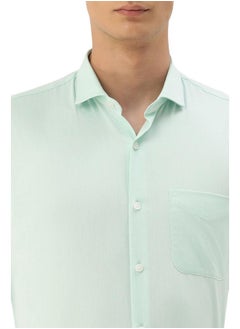 Peter England Peter England Men's Classic Textured Slim Fit Full Sleeve Shirt | Wonder Fabric | Cotton Rich | Premium Dobby Green  - Image 4