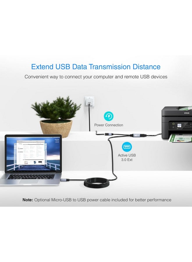 بلو ريجر كابل تمديد USB 3.0 من BlueRigger (15 قدمًا، نشط، 5 جيجابت في الثانية، سلك محول من النوع A ذكر إلى أنثى) - موسع مكرر USB طويل لسماعة الواقع الافتراضي، والطابعة، والقرص الصلب، ومحرك الأقراص المحمولة، ولوحة المفاتيح، والفأرة، وXbox - Image 4