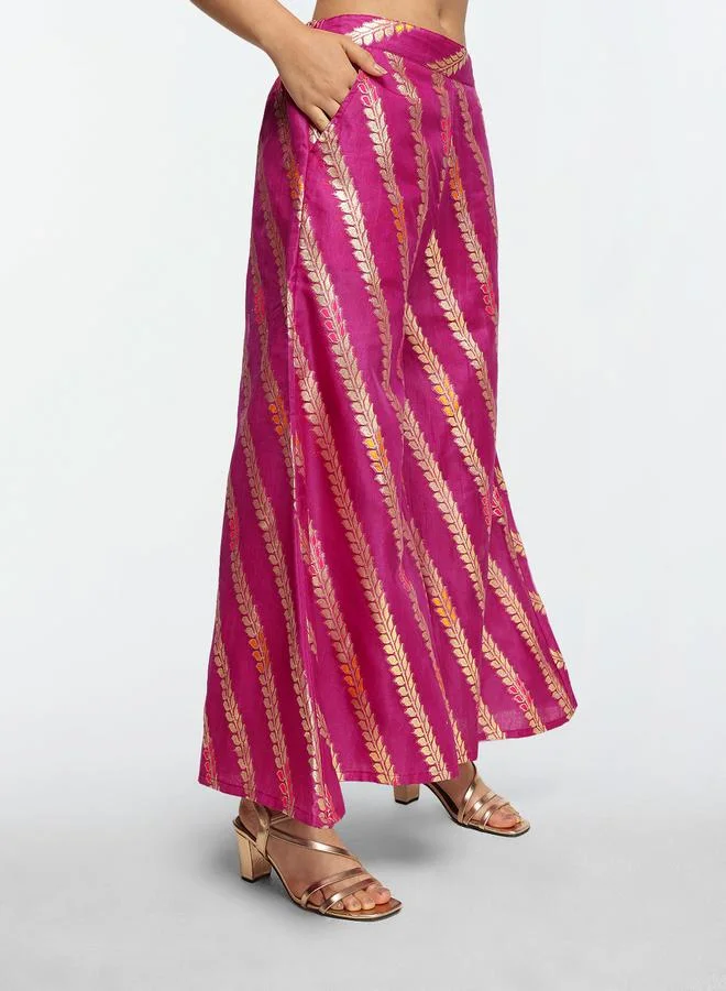 ISHIN Women's Purple Silk Blend Embellished Tunic Upper Calf Length Palazzo Bottom Straight Fit 3 Peice Kurta Set