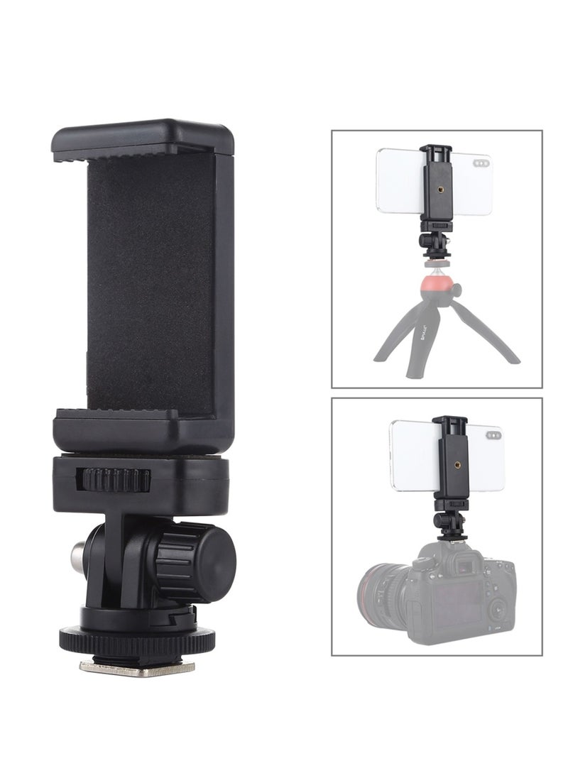 PULUZ 1/4 inch Screw Thread Cold Shoe Tripod Mount Adapter with Phone Clamp for SLR Camera Or Tripod  - Image 1