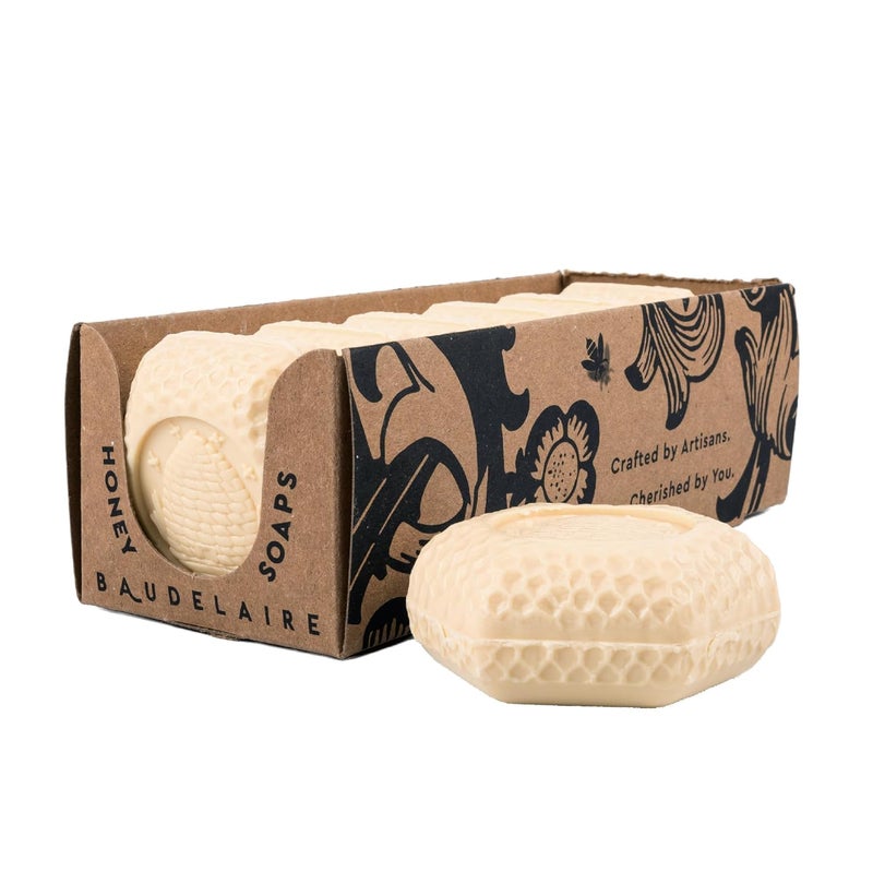 Baudelaire Royal Jelly Honey Soap Set - Luxurious Vegetable-Based Bars with 2% Honey, Hydrating Lanolin & Anti-aging Royal Jelly, Peach Blossom Scent - Spa Quality (Pack of 6)