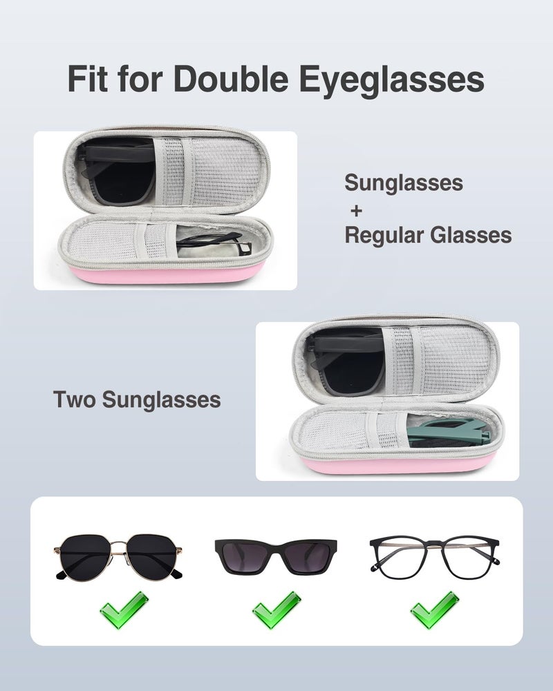 Luxtude Double Glasses Case Hard Shell, Double Eyeglass Case Dual Sunglasses Cases, Travel Sunglasses Organizer Storage for Women Men, Pink - Image 2