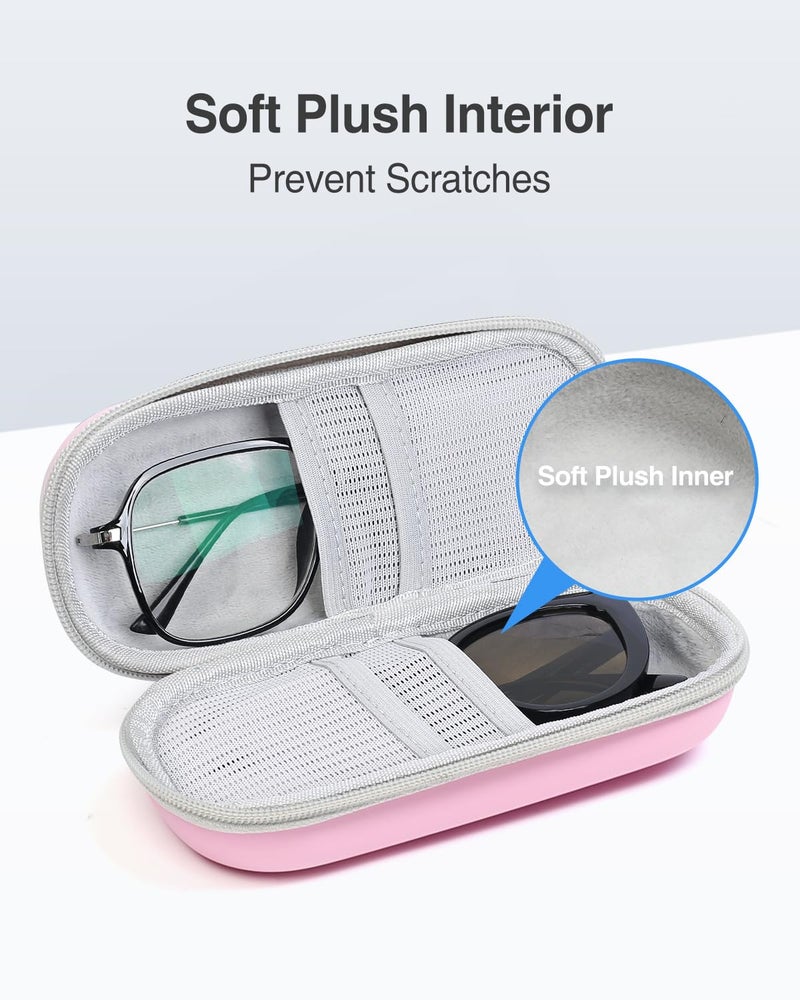 Luxtude Double Glasses Case Hard Shell, Double Eyeglass Case Dual Sunglasses Cases, Travel Sunglasses Organizer Storage for Women Men, Pink - Image 3