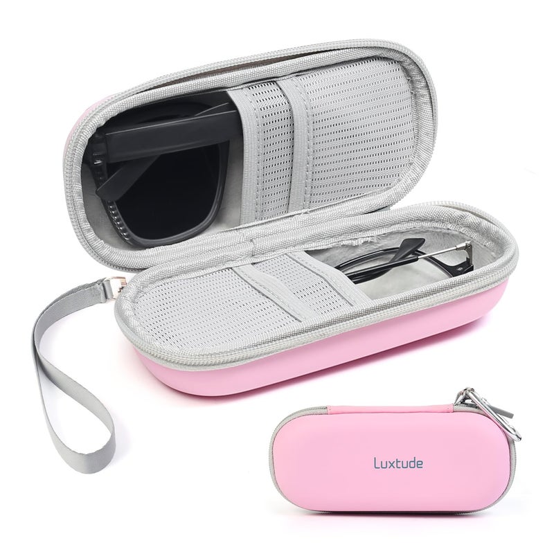 Luxtude Double Glasses Case Hard Shell, Double Eyeglass Case Dual Sunglasses Cases, Travel Sunglasses Organizer Storage for Women Men, Pink - Image 1