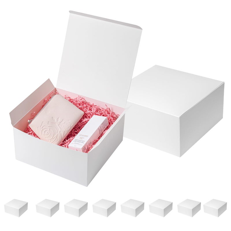 Mcfleet Gift Boxes with Lids 10x10x5 Inches 10 Pack Bridesmaid Proposal White Cardboard Gift Box for Presents, Christmas, Wedding, Graduation, Holiday, Birthday Craft Present Packaging - Image 1