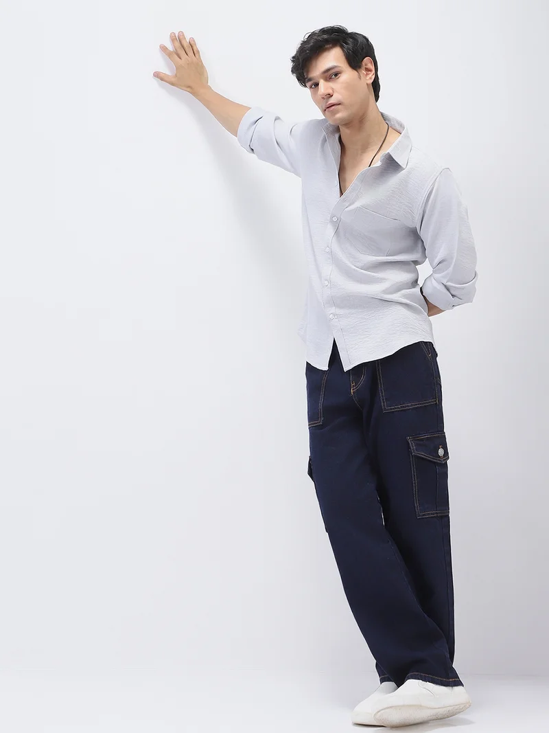 Urbano Fashion  Urbano Fashion Men's Dark Blue Loose Fit Cargo Jeans with 6 Pockets Non-Stretchable  | Best Price UAE