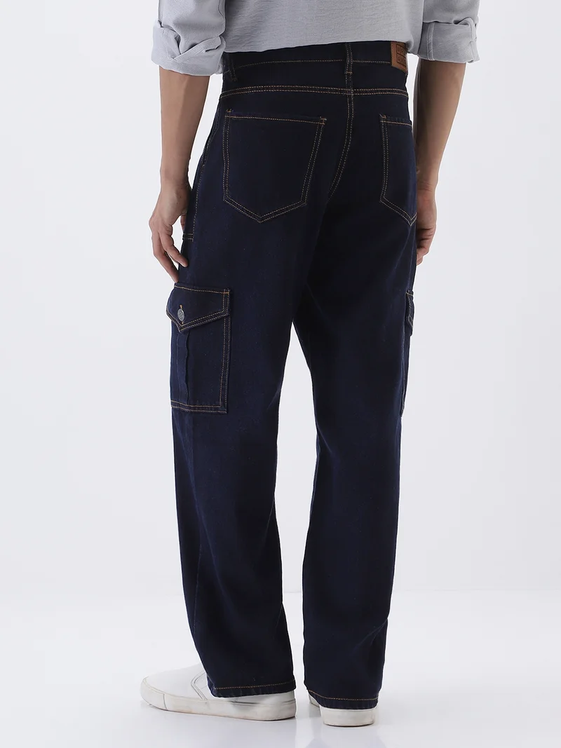 Urbano Fashion  Urbano Fashion Men's Dark Blue Loose Fit Cargo Jeans with 6 Pockets Non-Stretchable  | Best Price UAE