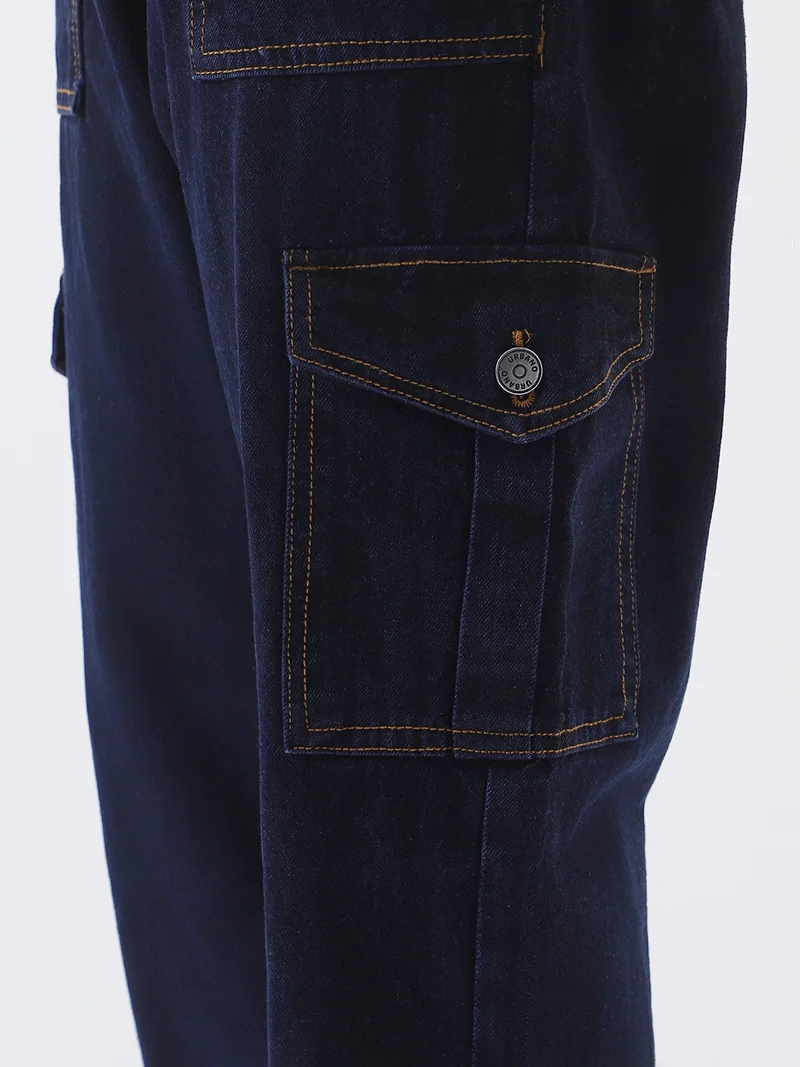 Urbano Fashion  Urbano Fashion Men's Dark Blue Loose Fit Cargo Jeans with 6 Pockets Non-Stretchable  | Best Price UAE