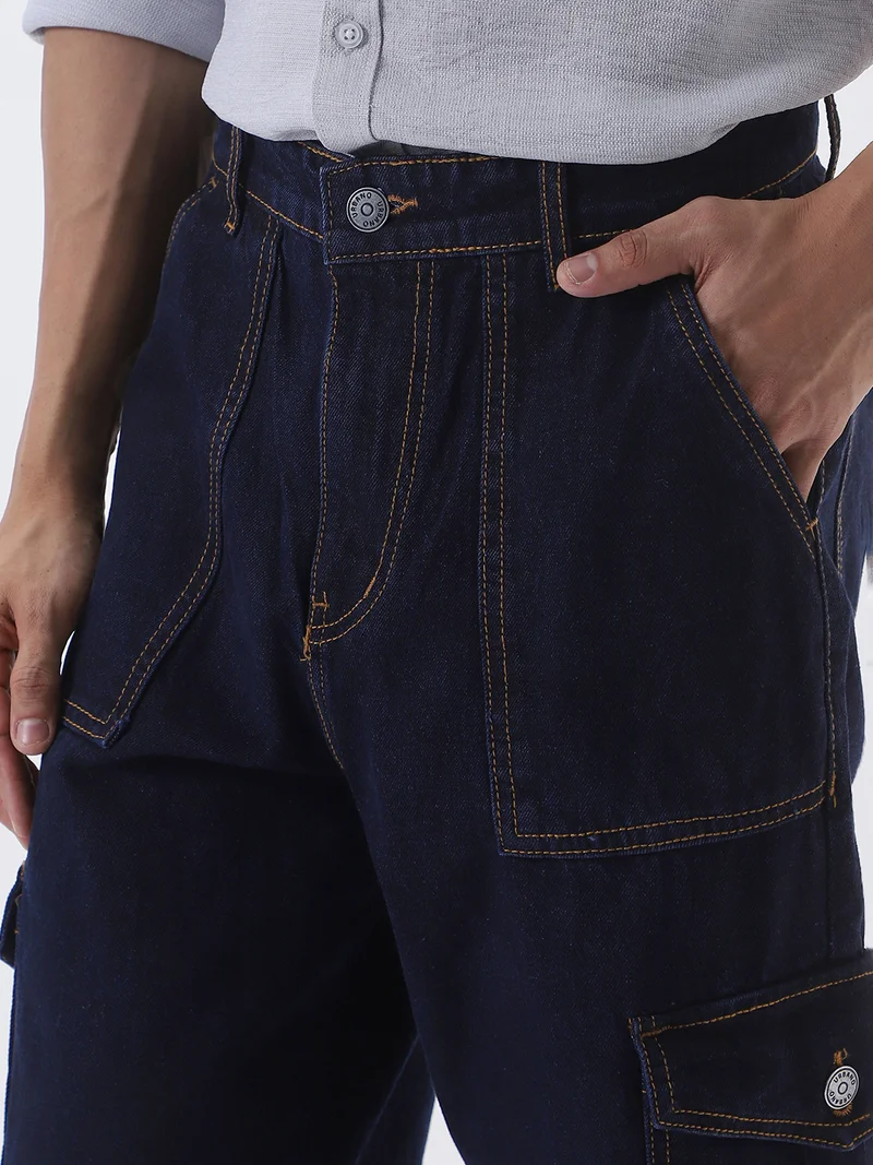 Urbano Fashion  Urbano Fashion Men's Dark Blue Loose Fit Cargo Jeans with 6 Pockets Non-Stretchable  | Best Price UAE