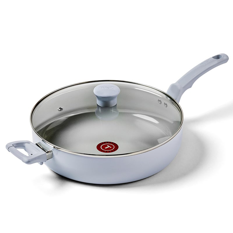 TFal Refresh Ceramic Nonstick Saute Pan with Lid 5 Qt Cooking Pans Nonstick Oven Safe up to 350F Cookware StayCool Handle Skillet Blue