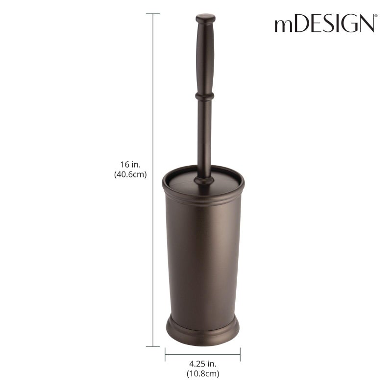 mDesign Toilet Bowl Brush and Holder - Covered Bathroom Toilet Brush - Standing Toilet Bowl Scrubber in Modern Holder - Compact, Space Saving, Deep Cleaning Brush for Toilet - Hyde Collection - Bronze - Image 4