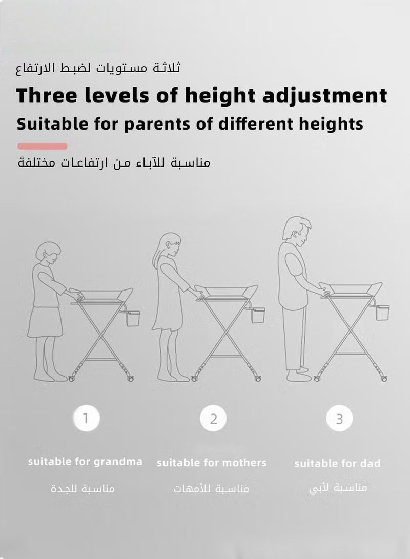طاولة تغيير الأطفال المطوية للرضع مع حقيبة تخزين وعجلات، قابلة للتعديل في ثلاث خطوات للحفاظ على الصحة والسلامة. - Image 3