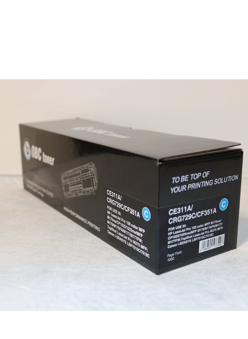 OBC Compatible Cyan Laser Toner Cartridge Replacement for HP CE311A/CF351A-126A and Canon CRG-129C/729C/329C. Prints up to 1000 pages in professional color quality. - Image 2