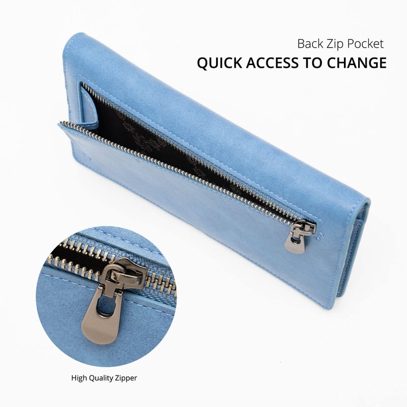 Alldaily Ultra Slim Thin Women Wallet RFID Blocking Credit Card Holder Bifold Long Ladies Billfold (Blue) - Image 4