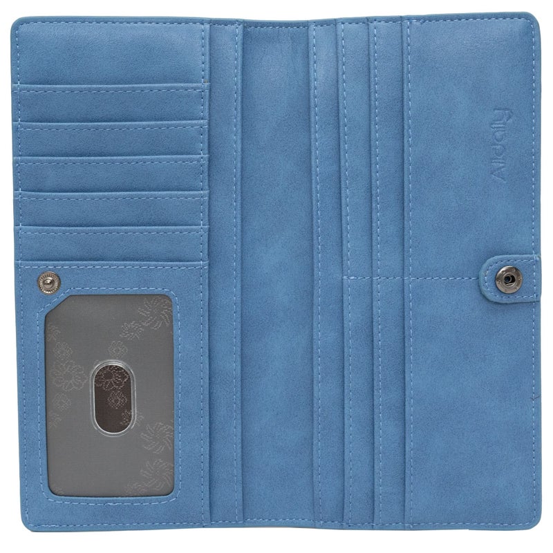 Alldaily Ultra Slim Thin Women Wallet RFID Blocking Credit Card Holder Bifold Long Ladies Billfold (Blue) - Image 1