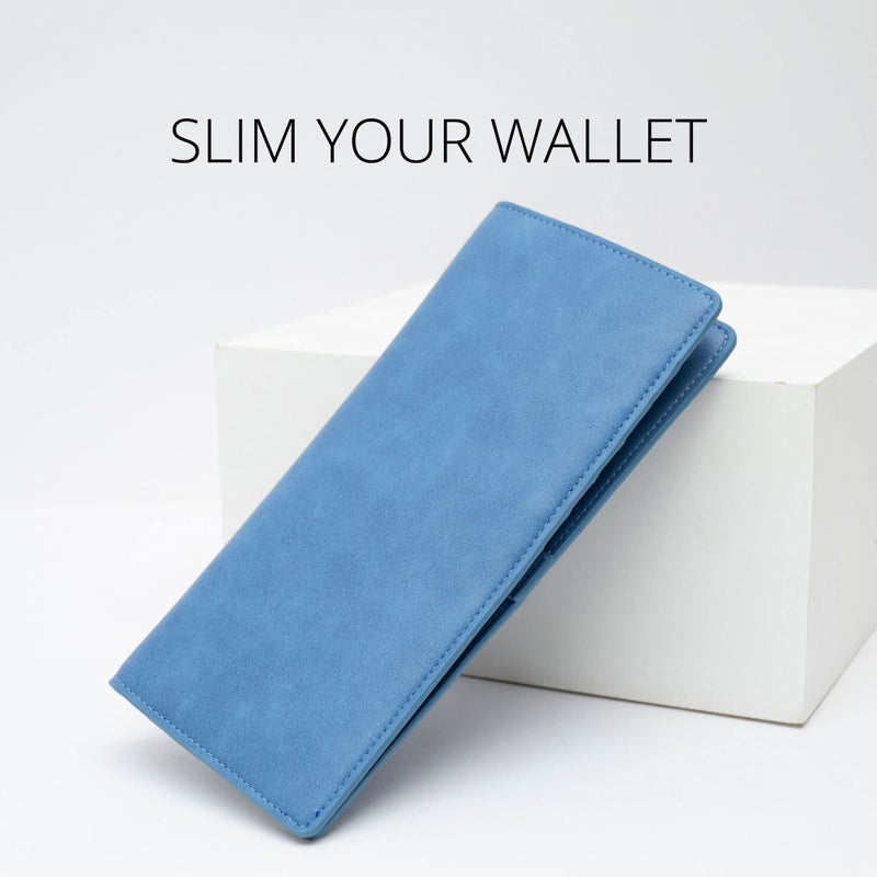 Alldaily Ultra Slim Thin Women Wallet RFID Blocking Credit Card Holder Bifold Long Ladies Billfold (Blue) - Image 2