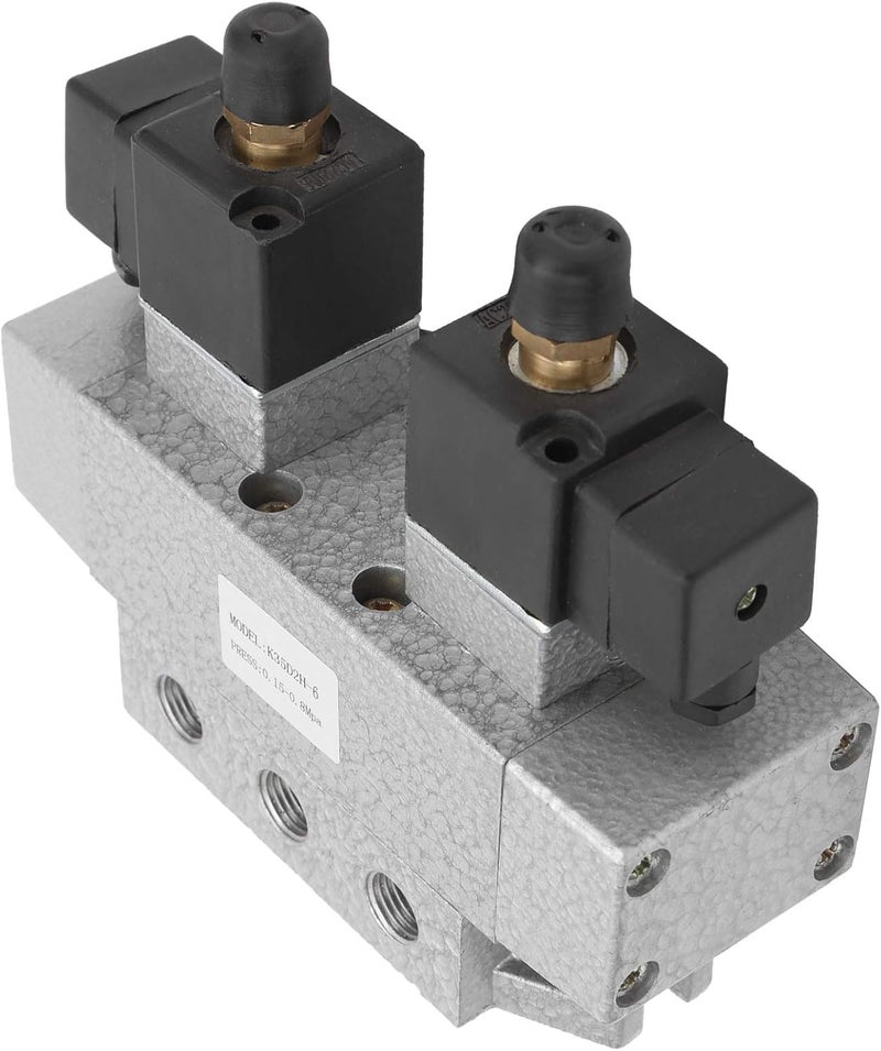 K35D2H - 6 3 Position 5 Way Pneumatic Solenoid Valve, Double Electric Controller G1/8in, Aluminum Alloy Air Valve with Spacer - Type Spool Structure, High Flow Capacity for Industr (DC24V) - Image 2