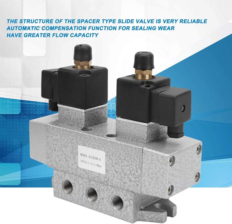 K35D2H - 6 3 Position 5 Way Pneumatic Solenoid Valve, Double Electric Controller G1/8in, Aluminum Alloy Air Valve with Spacer - Type Spool Structure, High Flow Capacity for Industr (DC24V) - Image 3