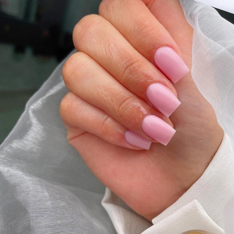 KQueenest 30 Pcs Baby Pink Press on Nails Short Medium Square, Valentines Fake Nails Acrylic, Reusable Short Coffin False Nails Set, Varied Sizes Solid Color Press ons for Women Daily Wear - Image 2