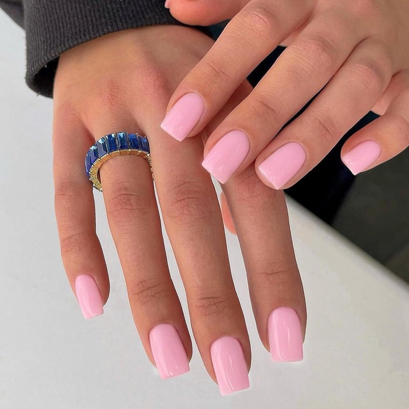 KQueenest 30 Pcs Baby Pink Press on Nails Short Medium Square, Valentines Fake Nails Acrylic, Reusable Short Coffin False Nails Set, Varied Sizes Solid Color Press ons for Women Daily Wear - Image 3