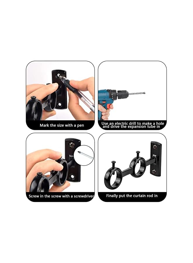 erorex Bracket for Curtain Pole, 2pcs Double Curtain RodHolder, Wall Mount Heavy Duty Adjustable 28mm Curtain Rod Bracket for Window, Bedroom, Home Black  - Image 3