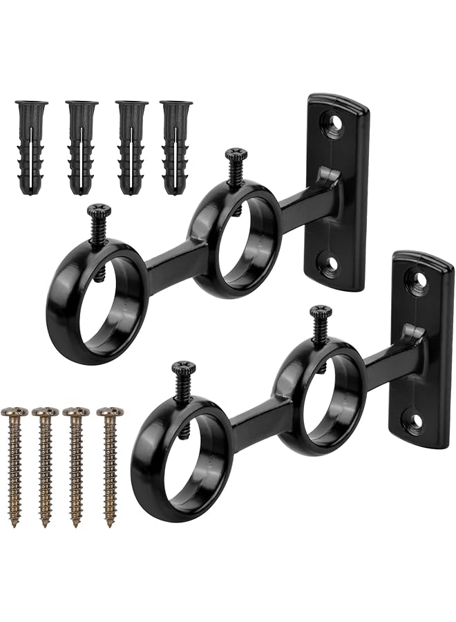 erorex Bracket for Curtain Pole, 2pcs Double Curtain RodHolder, Wall Mount Heavy Duty Adjustable 28mm Curtain Rod Bracket for Window, Bedroom, Home Black  - Image 1