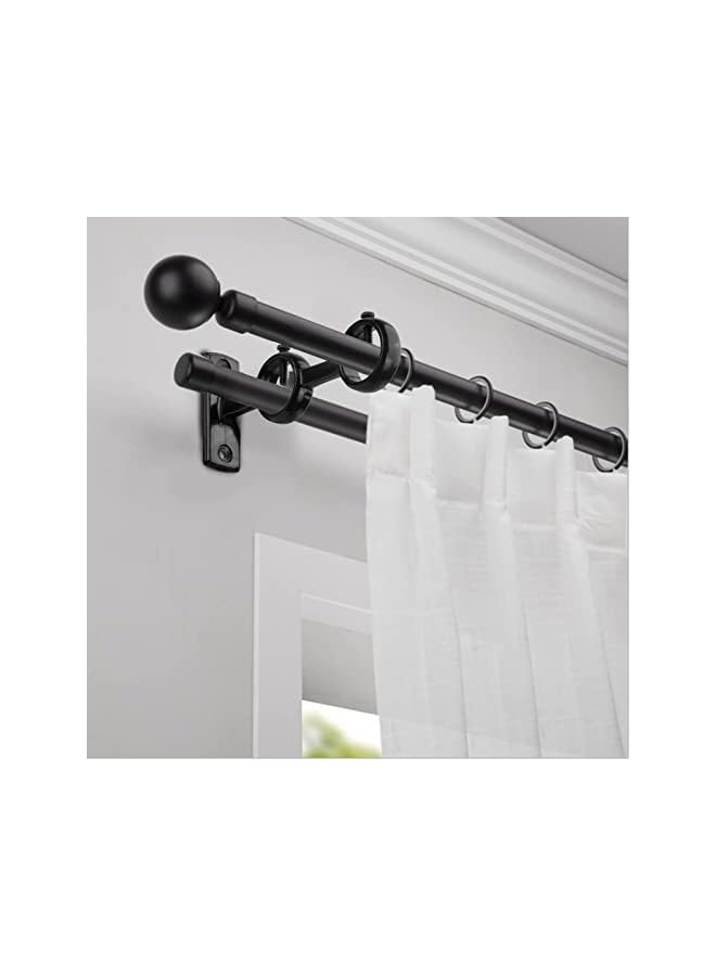 erorex Bracket for Curtain Pole, 2pcs Double Curtain RodHolder, Wall Mount Heavy Duty Adjustable 28mm Curtain Rod Bracket for Window, Bedroom, Home Black  - Image 2