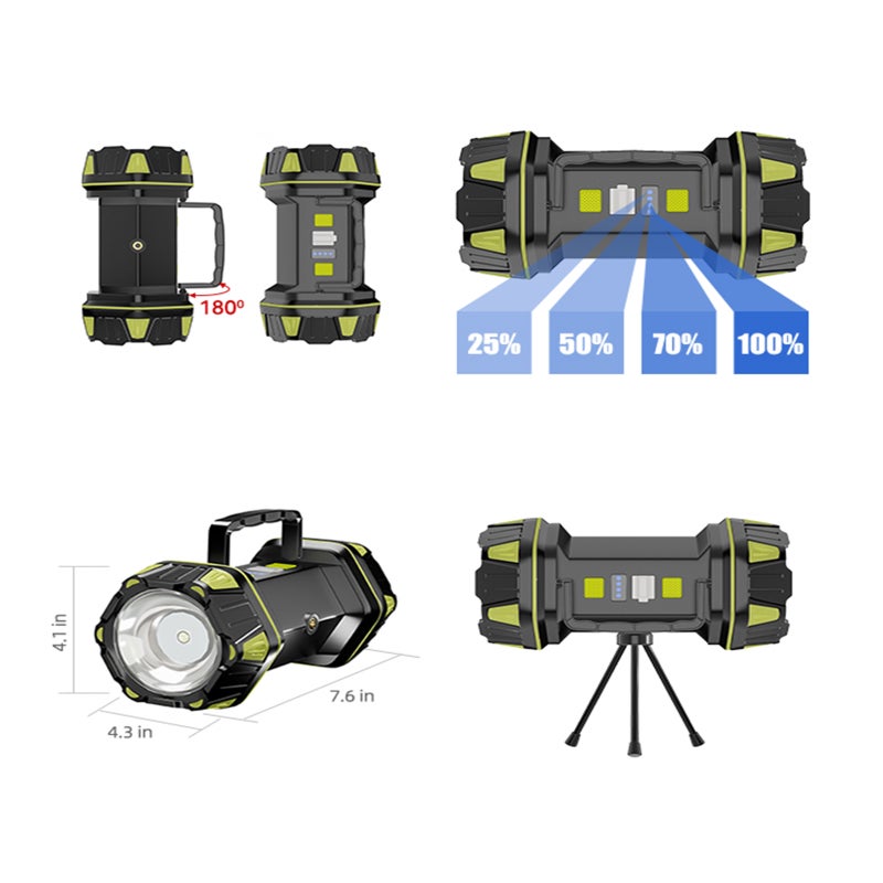 Rechargeable Flashlight: 8 In 1 Modes, 1500LM Super Bright, 4800mAh Battery, Olive Green - Waterproof Durable ABS Shell, Portable Camping Lantern for Outdoor Hiking, Emergency Use, Home Repair - Image 3