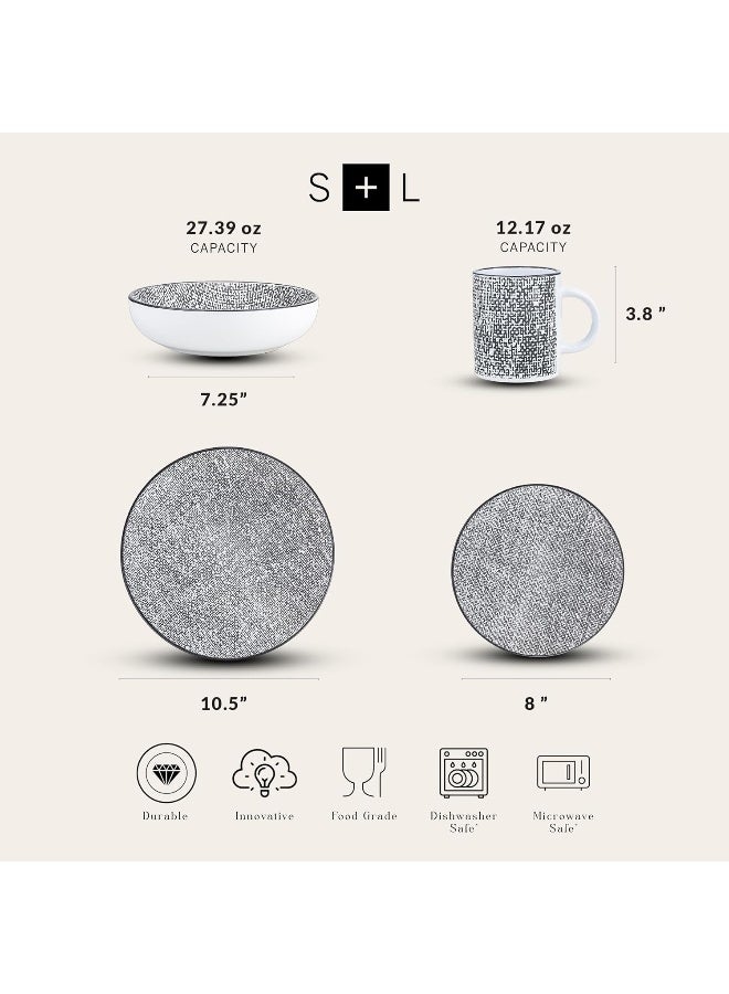 Stone Lain طقم أدوات المائدة من ستون لاين صوفي من الفخار الريفي لخدمة 4 أشخاص، أسود وأبيض، 16 قطعة - Image 2