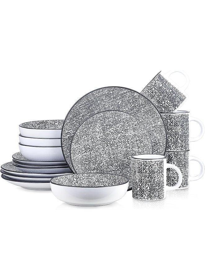 Stone Lain طقم أدوات المائدة من ستون لاين صوفي من الفخار الريفي لخدمة 4 أشخاص، أسود وأبيض، 16 قطعة - Image 1