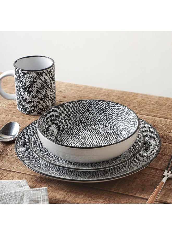 Stone Lain طقم أدوات المائدة من ستون لاين صوفي من الفخار الريفي لخدمة 4 أشخاص، أسود وأبيض، 16 قطعة - Image 4