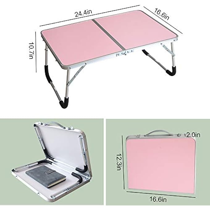 rayihni FOLDABLE LAPTOP TABLE, BED DESK, BREAKFAST SERVING BED TRAY, PORTABLE MINI PICNIC TABLE & ULTRA LIGHTWEIGHT, FOLDS IN HALF WITH INNER STORAGE SPACE (PINK) - Image 3