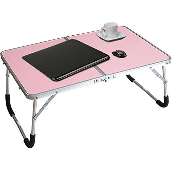 rayihni FOLDABLE LAPTOP TABLE, BED DESK, BREAKFAST SERVING BED TRAY, PORTABLE MINI PICNIC TABLE & ULTRA LIGHTWEIGHT, FOLDS IN HALF WITH INNER STORAGE SPACE (PINK) - Image 1