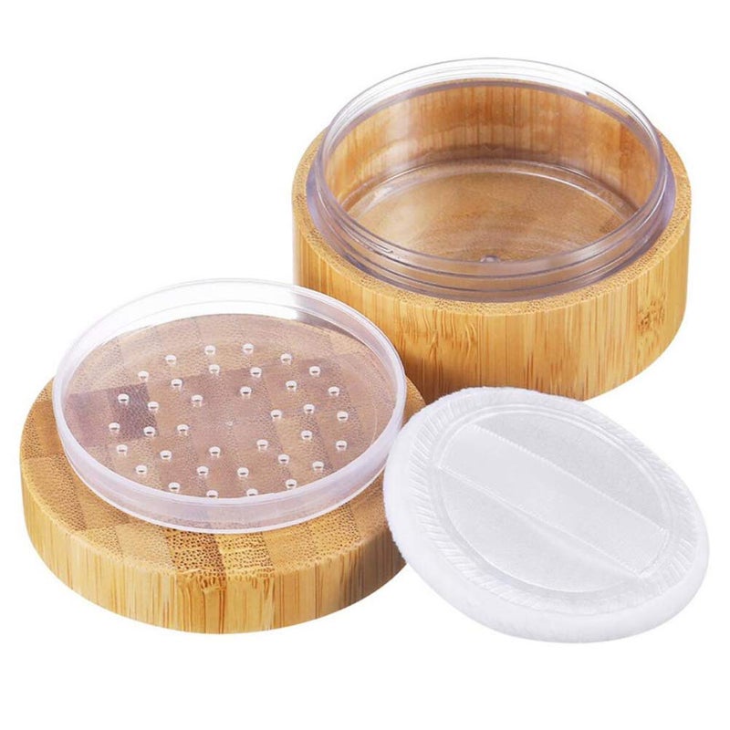 1Pk (30ml/1oz) Bamboo Empty Loose Powder Puff Case Container With Soft Sponge Puff and Sifter Lids Refillable Face and Baby Skin Care Talcum Powder Storage Holder For Travel Home Daily Use