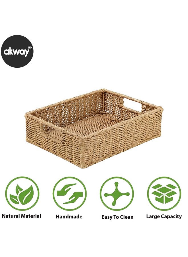 DECOWAY Wicker Seagrass Kauna Grass Water Hyacinth Rattan Cane Storage Rectangular Basket - (Beige Color) (12"L X 8"W X 4"H) - Image 4
