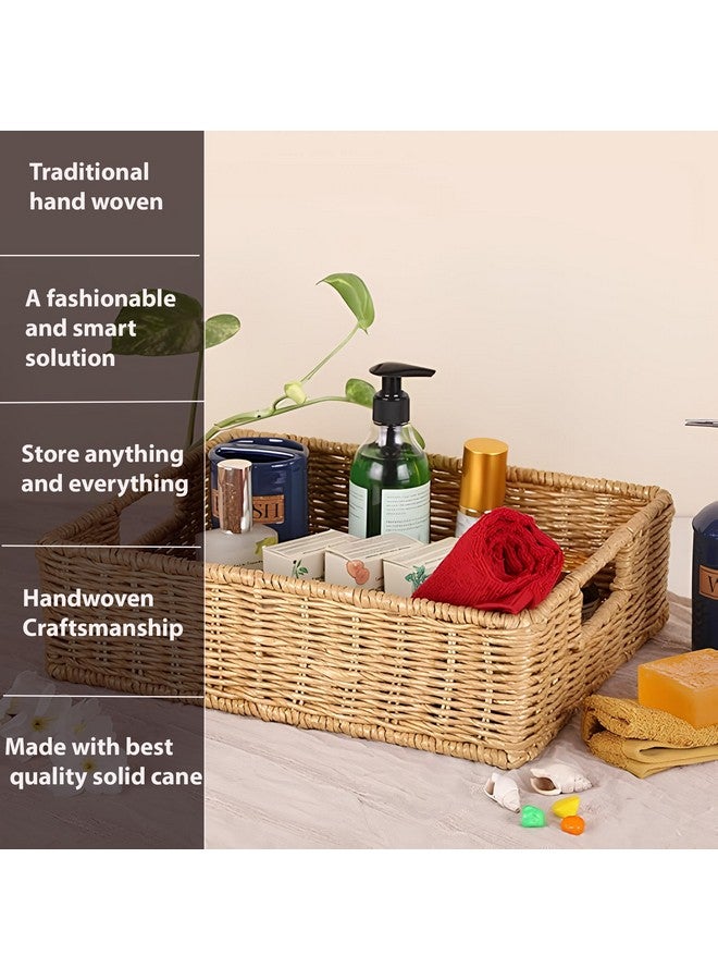 DECOWAY Wicker Seagrass Kauna Grass Water Hyacinth Rattan Cane Storage Rectangular Basket - (Beige Color) (12"L X 8"W X 4"H) - Image 3