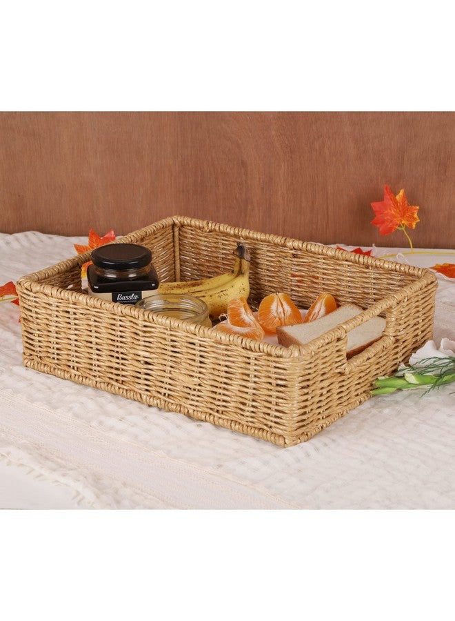 DECOWAY Wicker Seagrass Kauna Grass Water Hyacinth Rattan Cane Storage Rectangular Basket - (Beige Color) (12"L X 8"W X 4"H) - Image 2