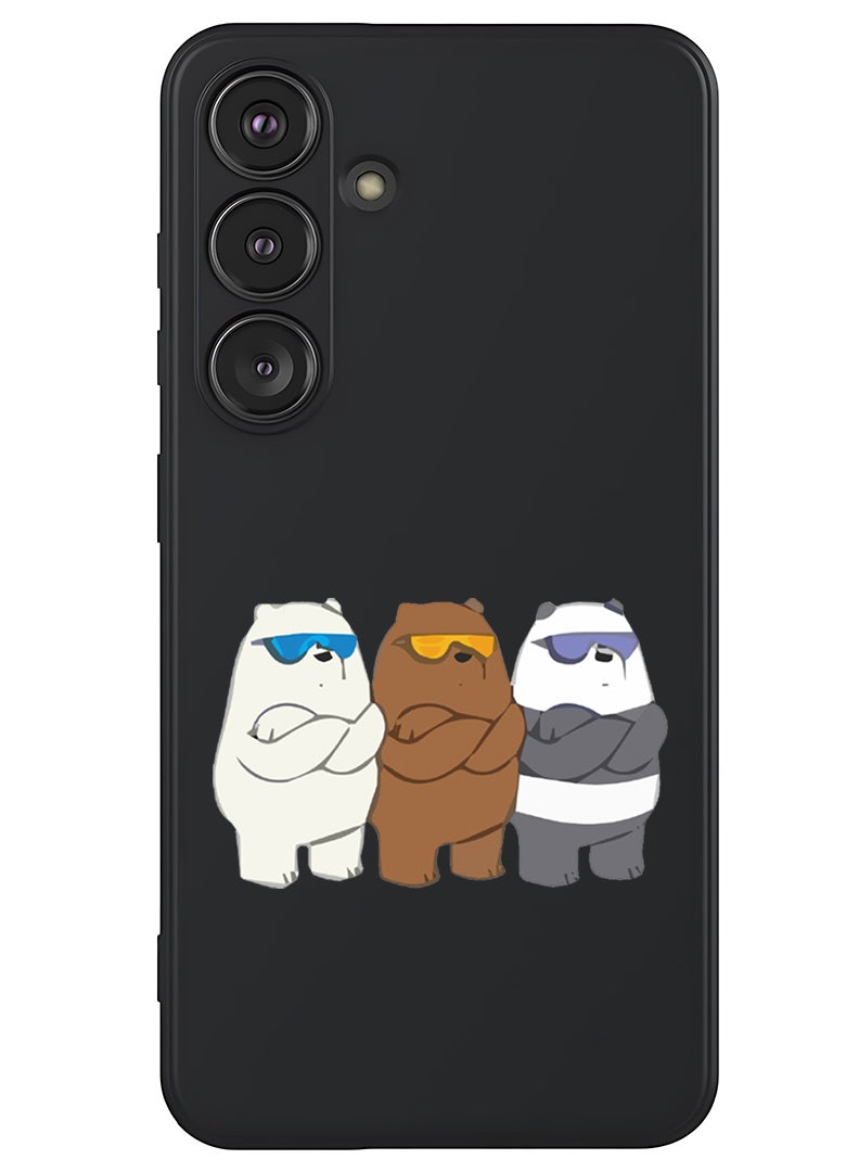 Theodor Protective Slim Fit Case Liquid Silicone Cover with Full Body Protection Anti-Scratch Shockproof Case For Samsung Galaxy S25 Plus (Black) - Bears Pose - Image 1