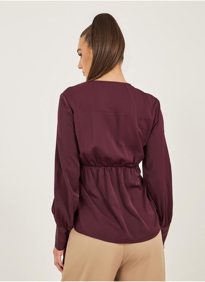 Styli - Balloon Sleeve Wrap Top with Tie-Up Waist Detail - Image 1