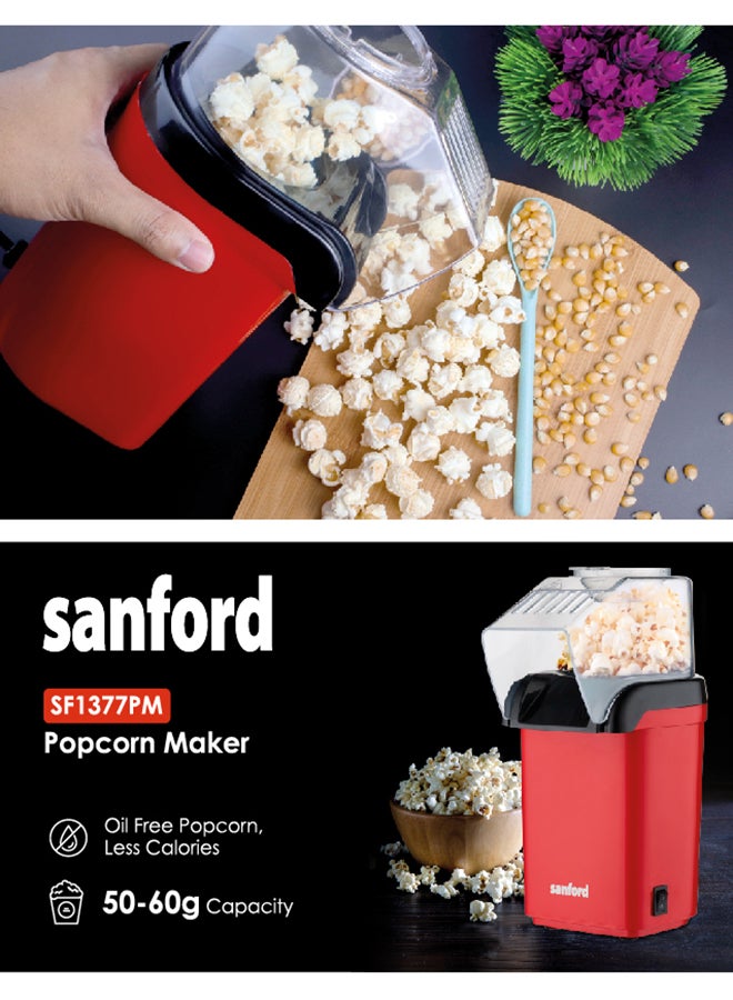 Sanford Popcorn Maker | Food Grade Aluminum Alloy, Oil-Free Popcorn, Hot Air Circulation Technology, 50-60gm Capacity 0.6 kg 1200 W SF1377PM Red - Image 3