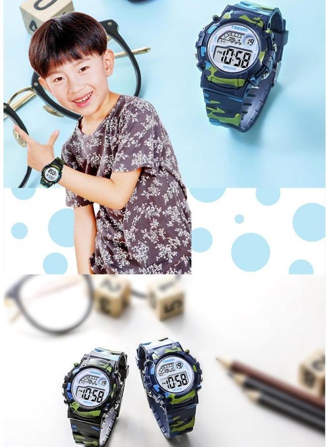 COOBOS 2 PCS Children's Waterproof Rubber Digital Watch (Black/Blue) - Image 2