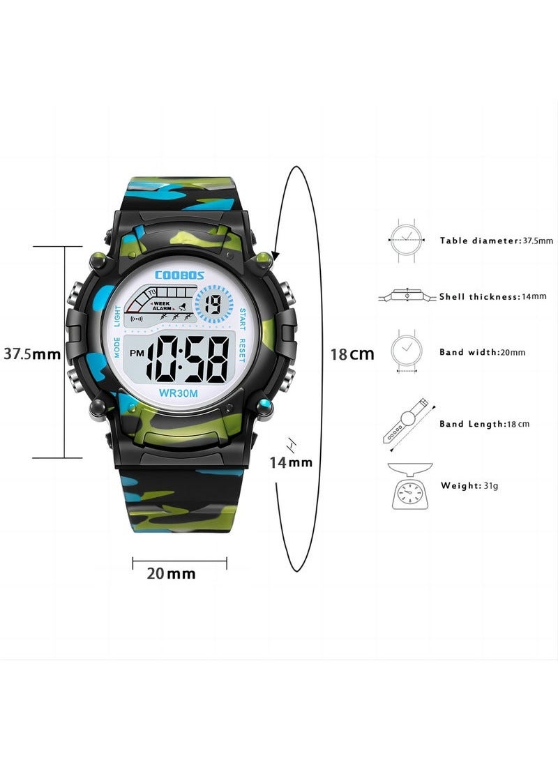 COOBOS 2 PCS Children's Waterproof Rubber Digital Watch (Black/Blue) - Image 3