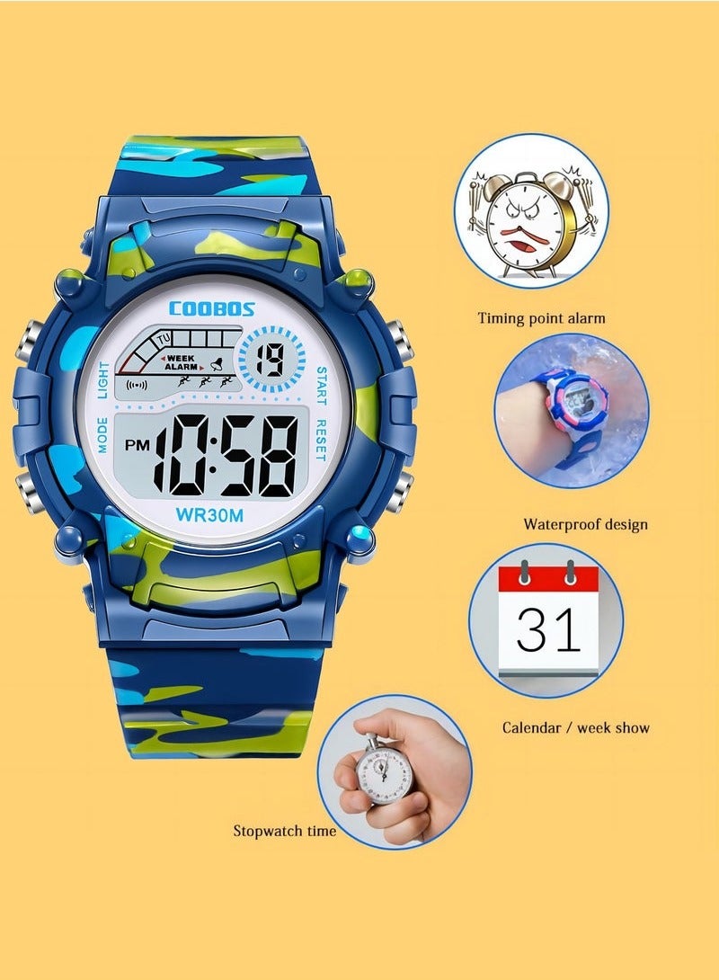 COOBOS 2 PCS Children's Waterproof Rubber Digital Watch (Black/Blue) - Image 4